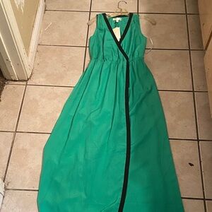 MM Couture Green  Maxi Dress with Black Trim